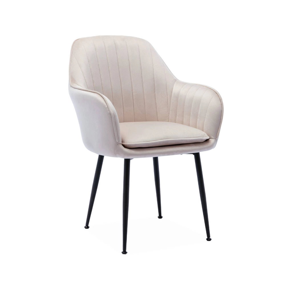 Set di 4 poltrone in velluto con gambe in metallo, bianco sporco