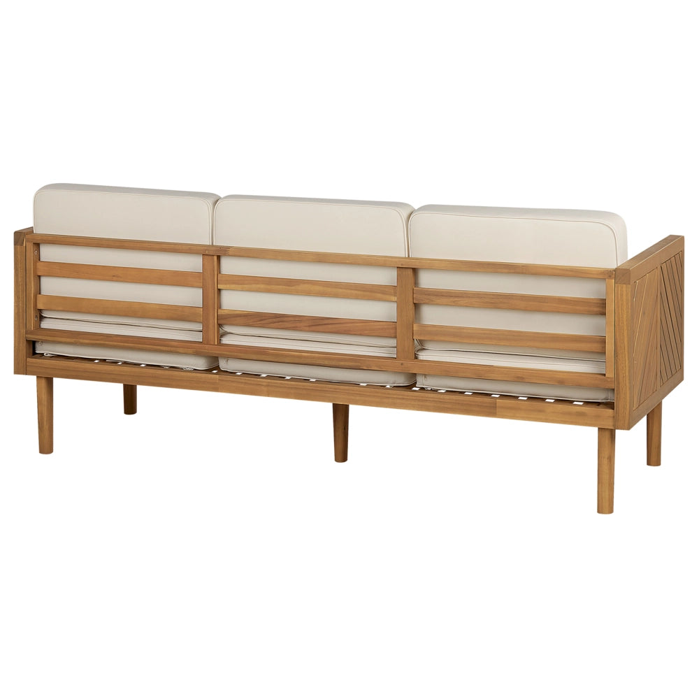 Set divani da giardino in legno di acacia cuscini beige chiaro tavolino 5 posti salotto da esterno design moderno