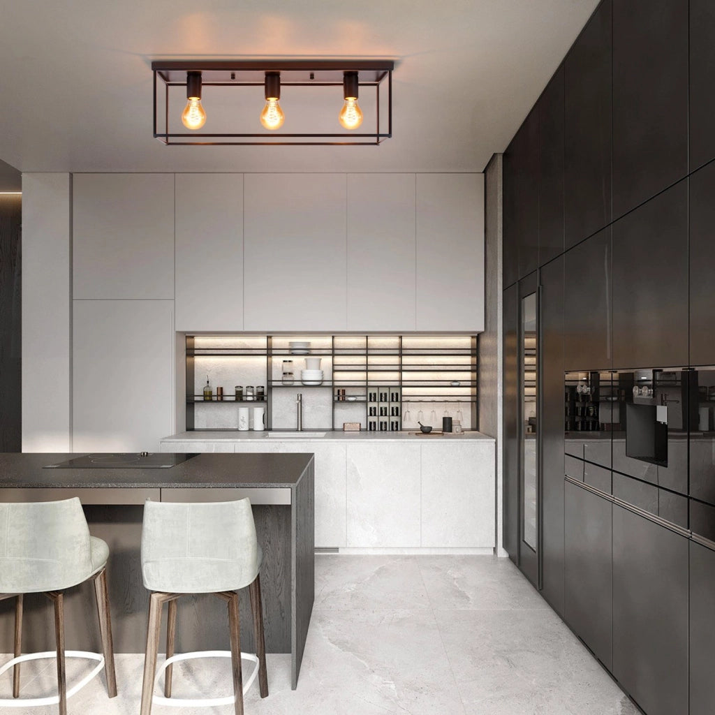 ZMH Lampada da soffitto 3 luci E27 max 25W metallo nero retrò per soggiorno cucina