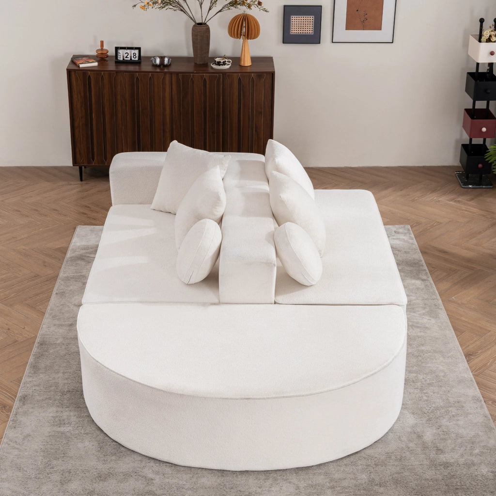 Divano letto modulare 263x171x66 cm senza montaggio in chenille bianco