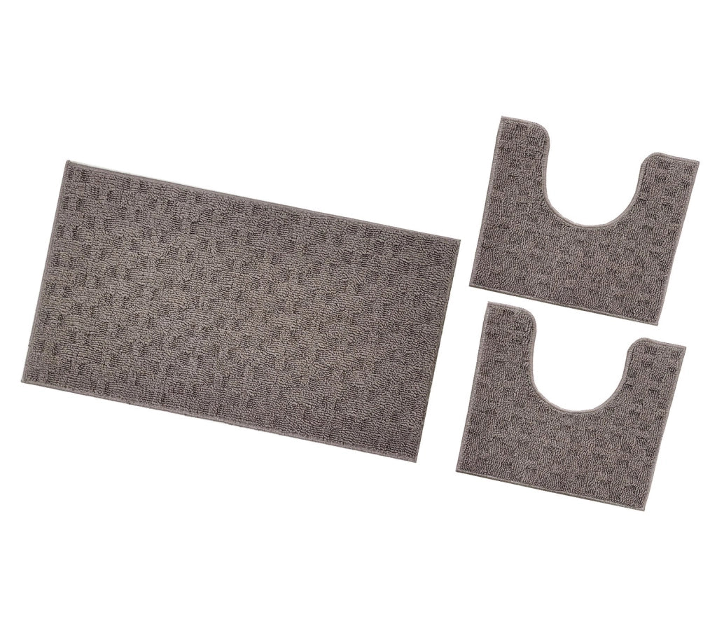 Tappeto Bagno Morbido Assorbente Antiscivolo 3D Intrecciato Lavabile Set 3 Pezzi Marrone