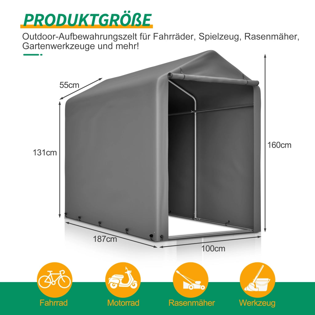 GARAGE PER BICICLETTE 187x100x160 cm Acciaio Zincato Grigio Scuro