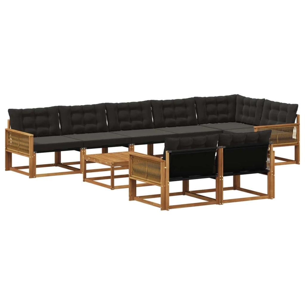 Set di divani da esterno con cuscino 9 pcs Naturale e Nero