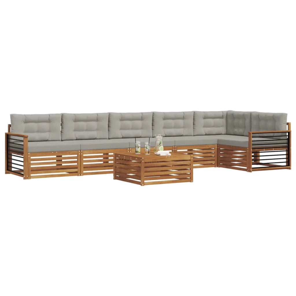Set di divani da esterno 7 pcs Grigio Naturale e Chiaro