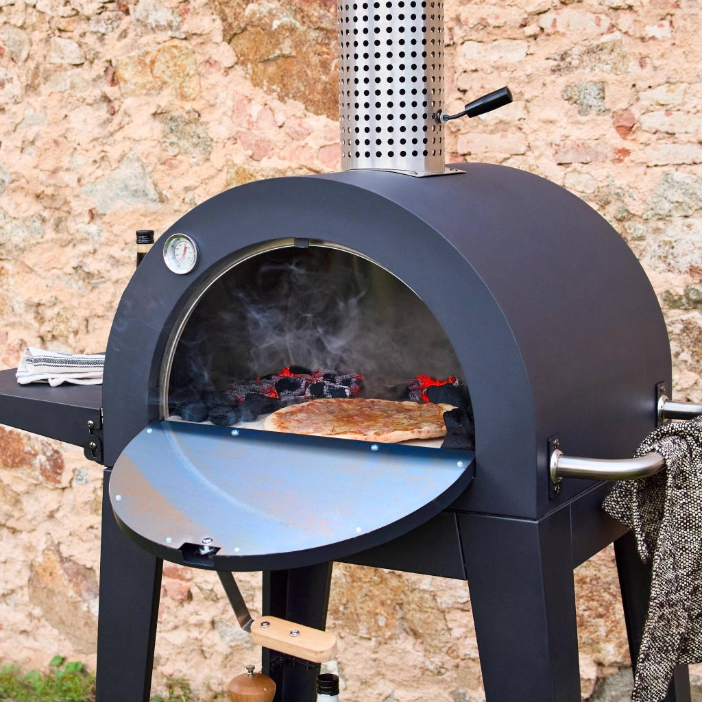 Forno per pizza da esterno con ripiano, nero