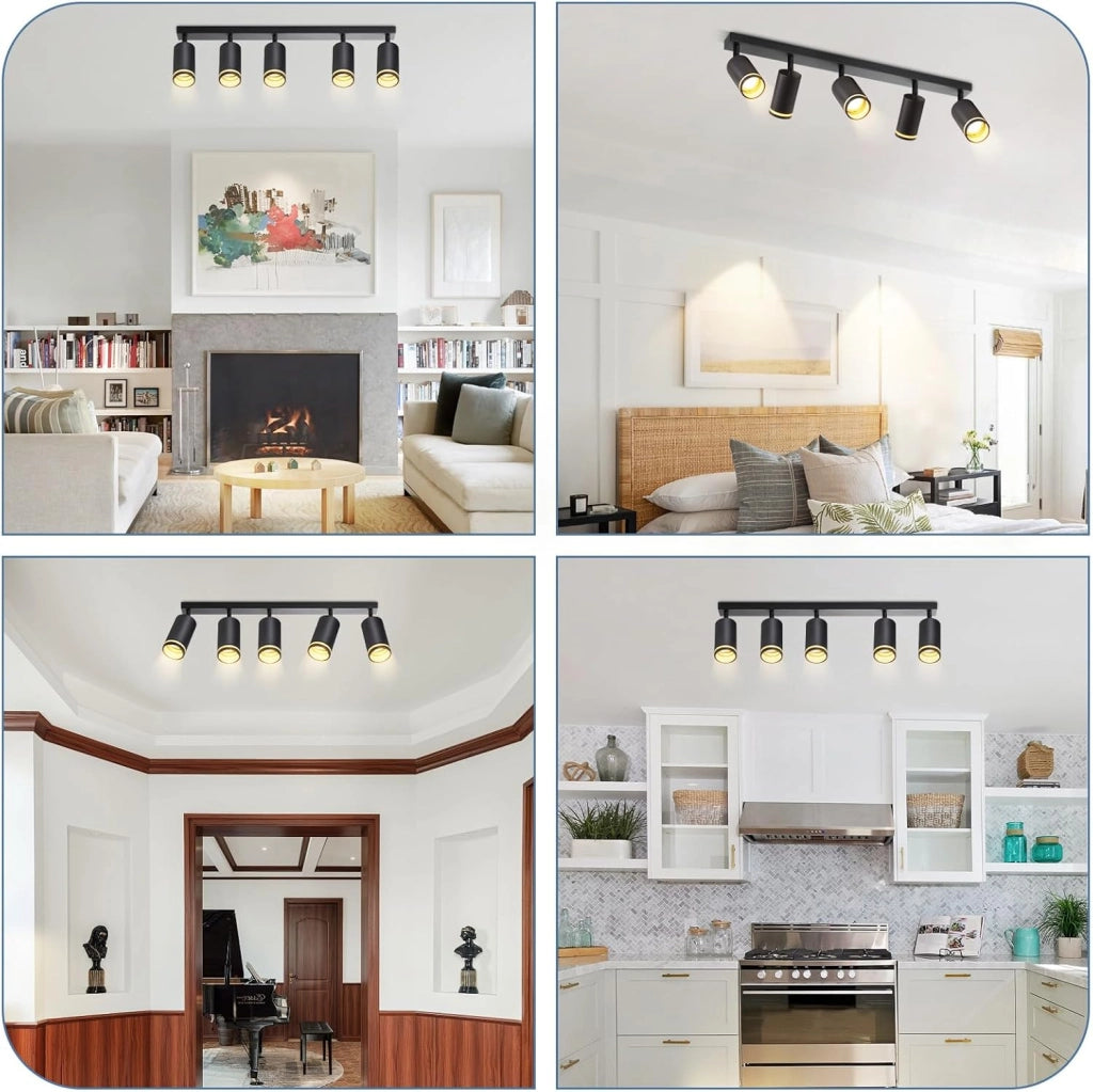 ZMH Faretto da soffitto Nero 5 Luci GU10 Orientabile da Interno in Metallo per Corridoio Soggiorno Senza Lampadine