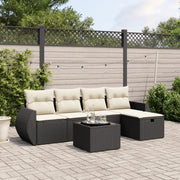 Set Divano da Giardino 6 pz con Cuscini Nero in Polyrattan
