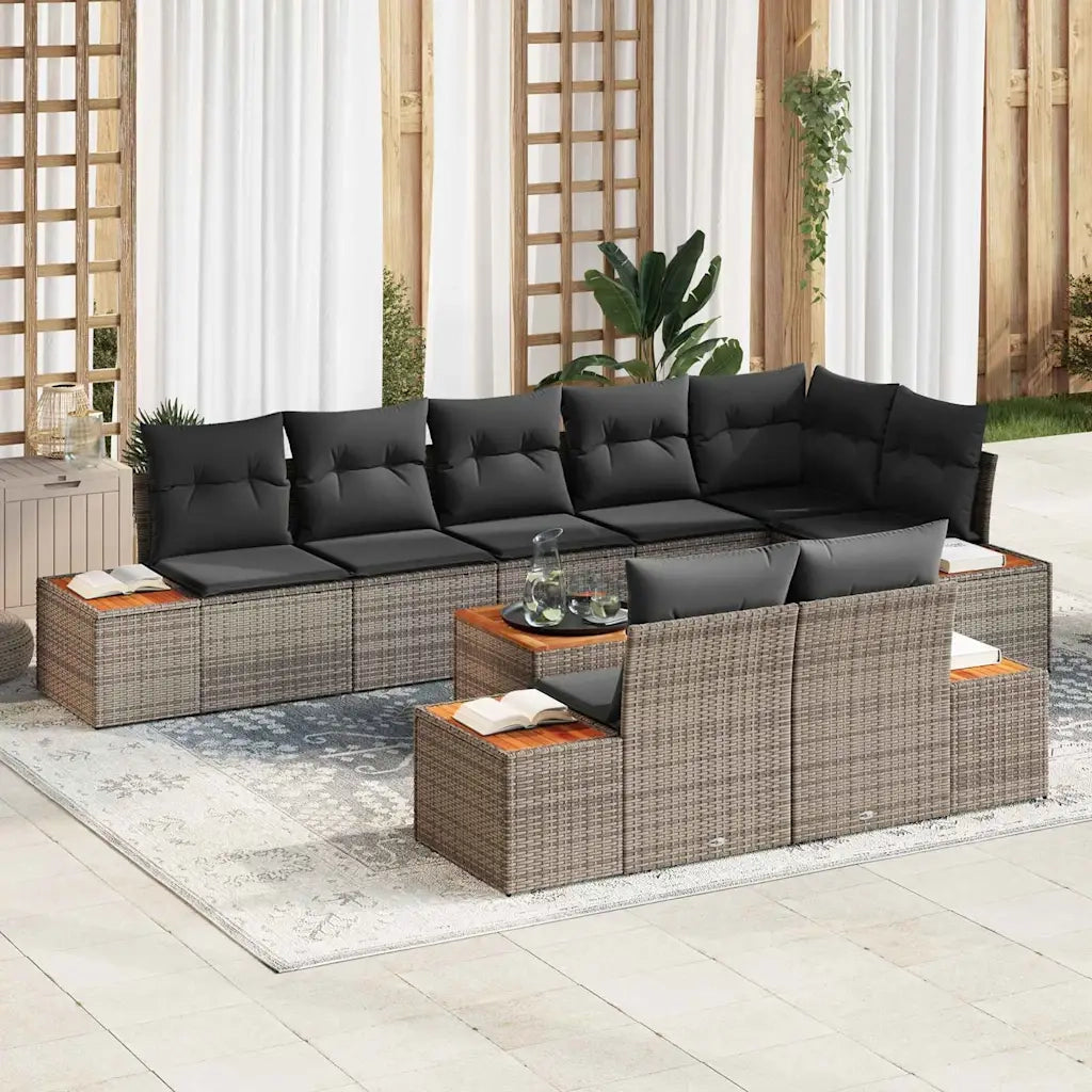 Set Divano da Giardino con cuscino 8 pcs Grigio Polyrattan 3356784