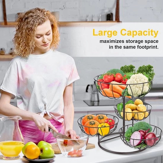 Fruitiera con 4 livelli, ciotola metallica per frutta sul piano di lavoro, cucina, fruitiera rimovibile, 4 livelli, fruitiera, deposito verdure per pane, snack, verdure (marrone)
