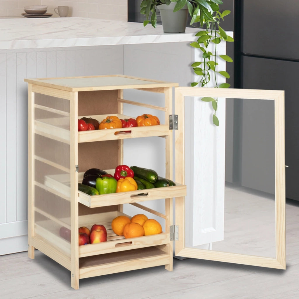 IDMarket - Cassetta per frutta e verdura in legno con 3 cassetti estraibili VEGGE