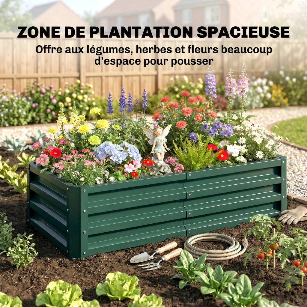 Carr¨¦ Potager Giardino Rettangolare ¨C Zephmum ¨C Verde Scuro Acciaio 120x60x30