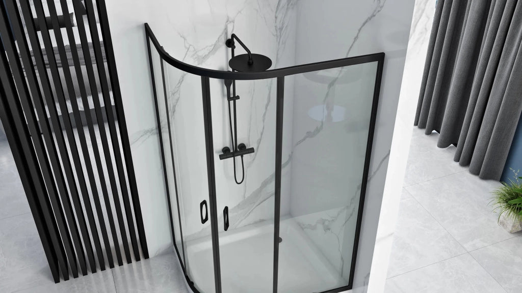 Cabina Doccia Rea Look Black 80x100 + Piatto Doccia Look White destra