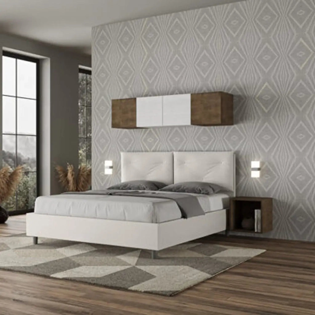 Letto matrimoniale contenitore imbottito 160x200 similpelle bianco Appia