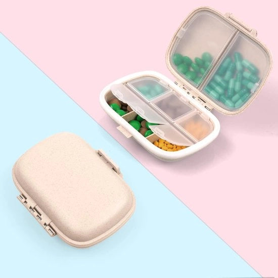 Pillendoos 7 giorni, 8 cassette (6 piccole + 2 grandi), impermeabile con sigillatura in silicone, coperchio rimovibile, trasportabile per viaggi e uso quotidiano di medicinali - Beige