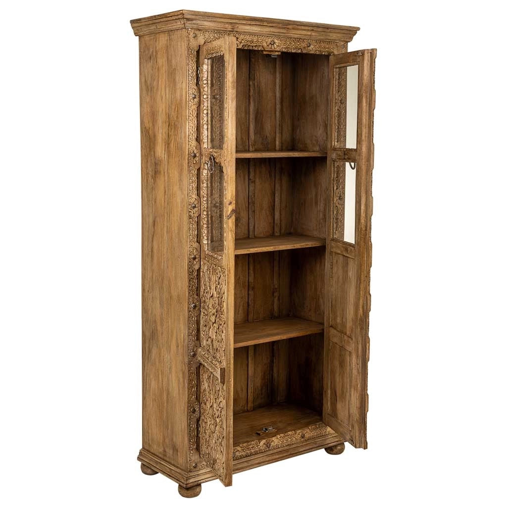 Vitrina de cristal y madera artesanal marrón 89x40x190
