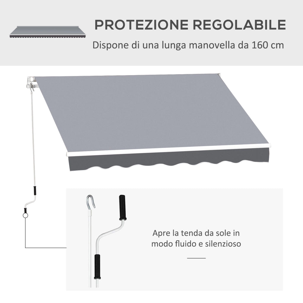 Tenda da Sole da Esterno 250x200 cm Avvolgibile Manualmente in Alluminio e Poliestere Grigio e Bianco