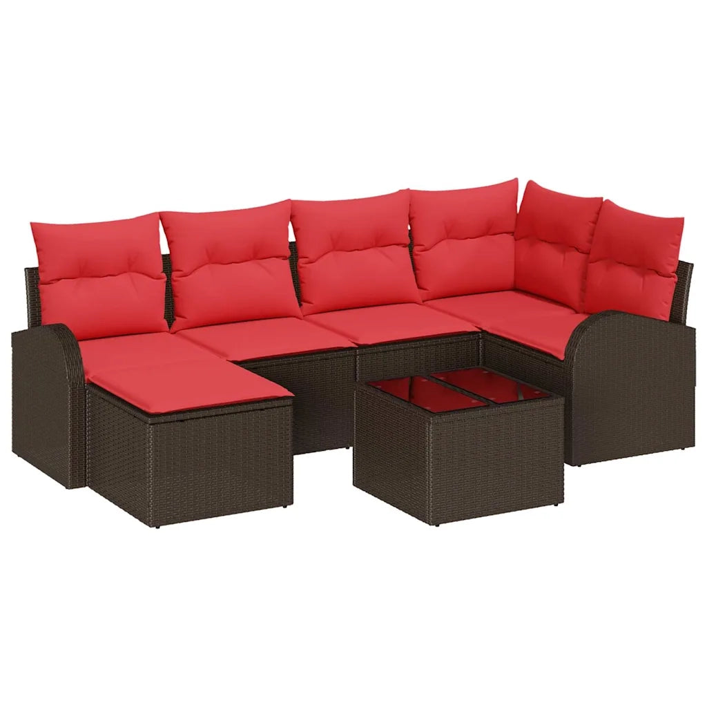 Set di divani con cuscino 7 pcs Marrone e Rosso polyrattan