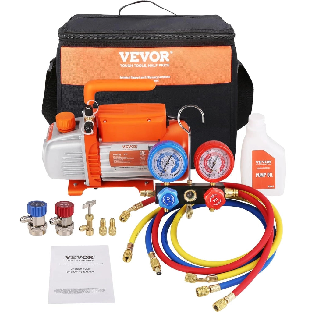 Kit Pompa a Vuoto Monostadio per Aria Condizionata di Automobili 150W Pressione tra 55-276 Bar, Kit Pompa Vuoto 100 L/min per Riparazione di Condizionatore Frigo Refrigeranti HVAC