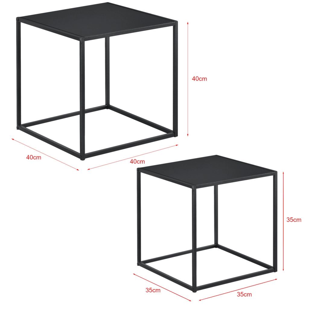 Set Morsum di 2 Tavolini Bassi in Metallo con Ripiano in Misure Diverse - Nero Opaco [en.casa]