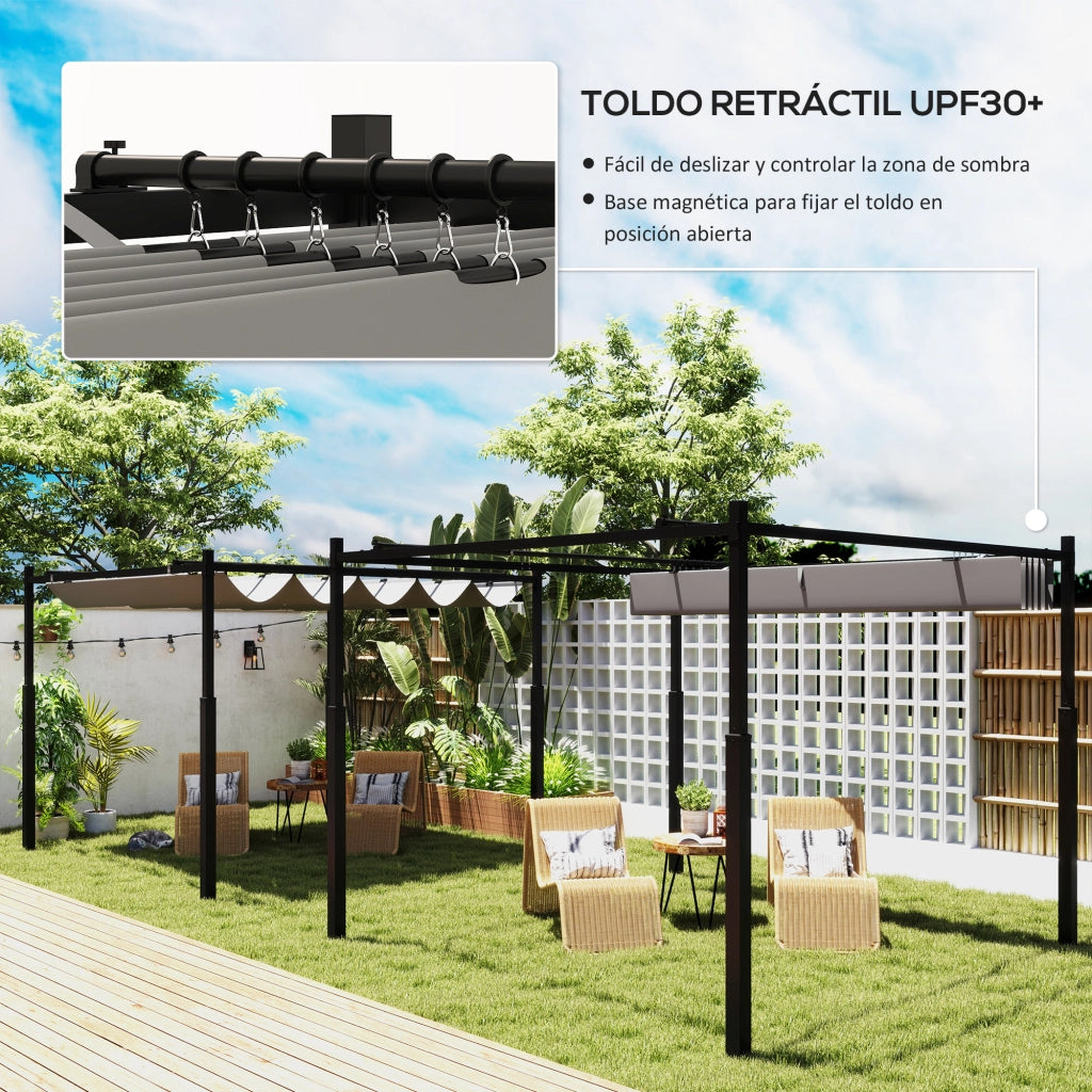 Pergola da Giardino 3x3m con Tetto Retrattile Protezione UV30+ Metallo Grigio ¨C Xylo