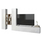 Mobile Soggiorno Acuto, Parete Attrezzata 15 Ripiani Made in Italy, 320x30x180h cm Bianco Lucido