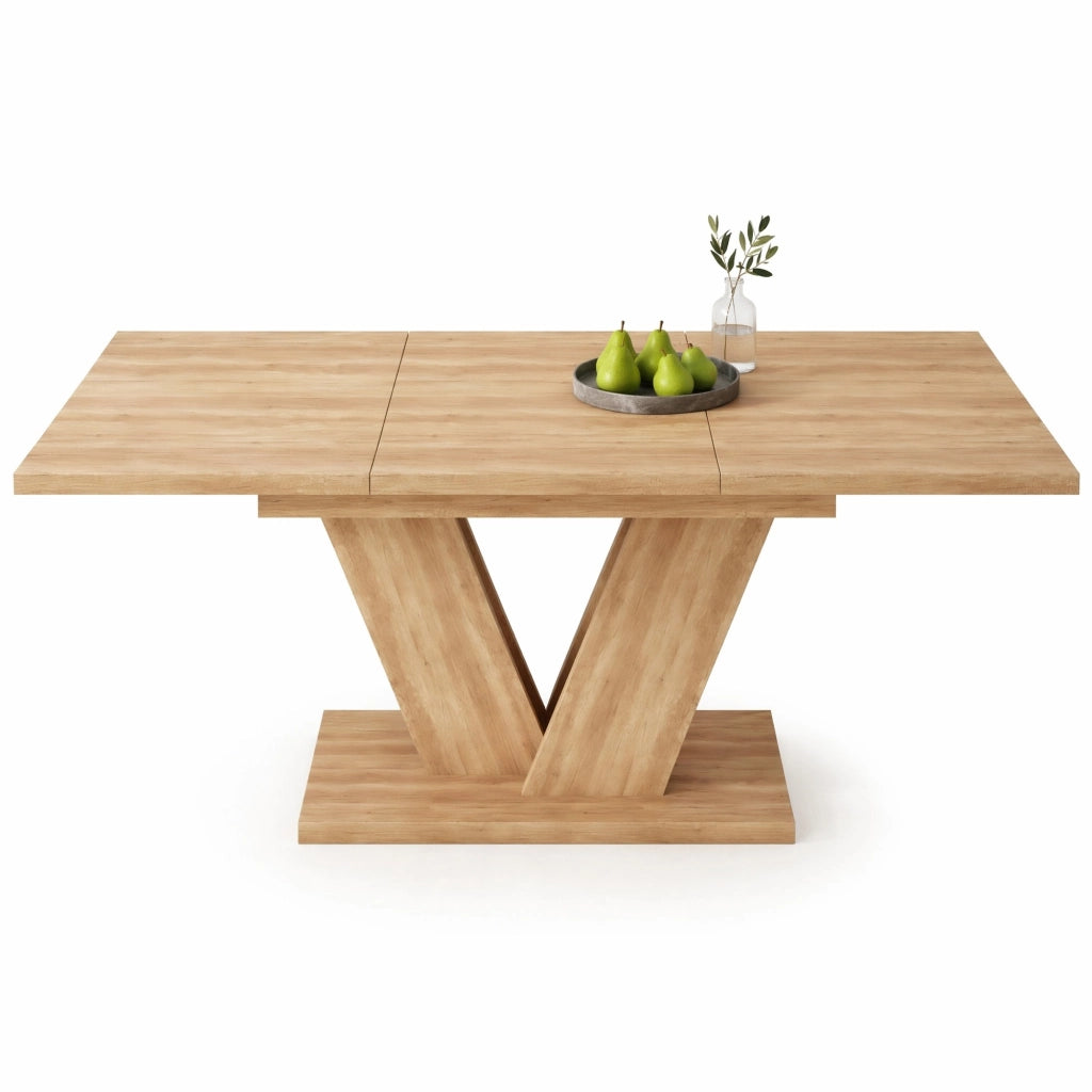 Tavolo da pranzo allungabile 140/180 x 80 cm, 4-8 posti, effetto rovere, gambe a V in metallo