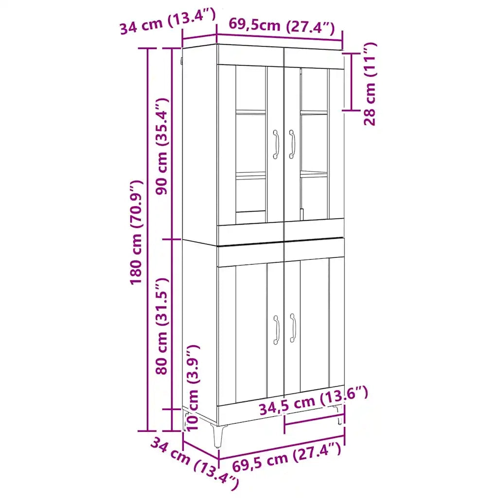 Credenza Legno vecchio 69,5 x 34 x 180 cm Legno multistrato 3403580