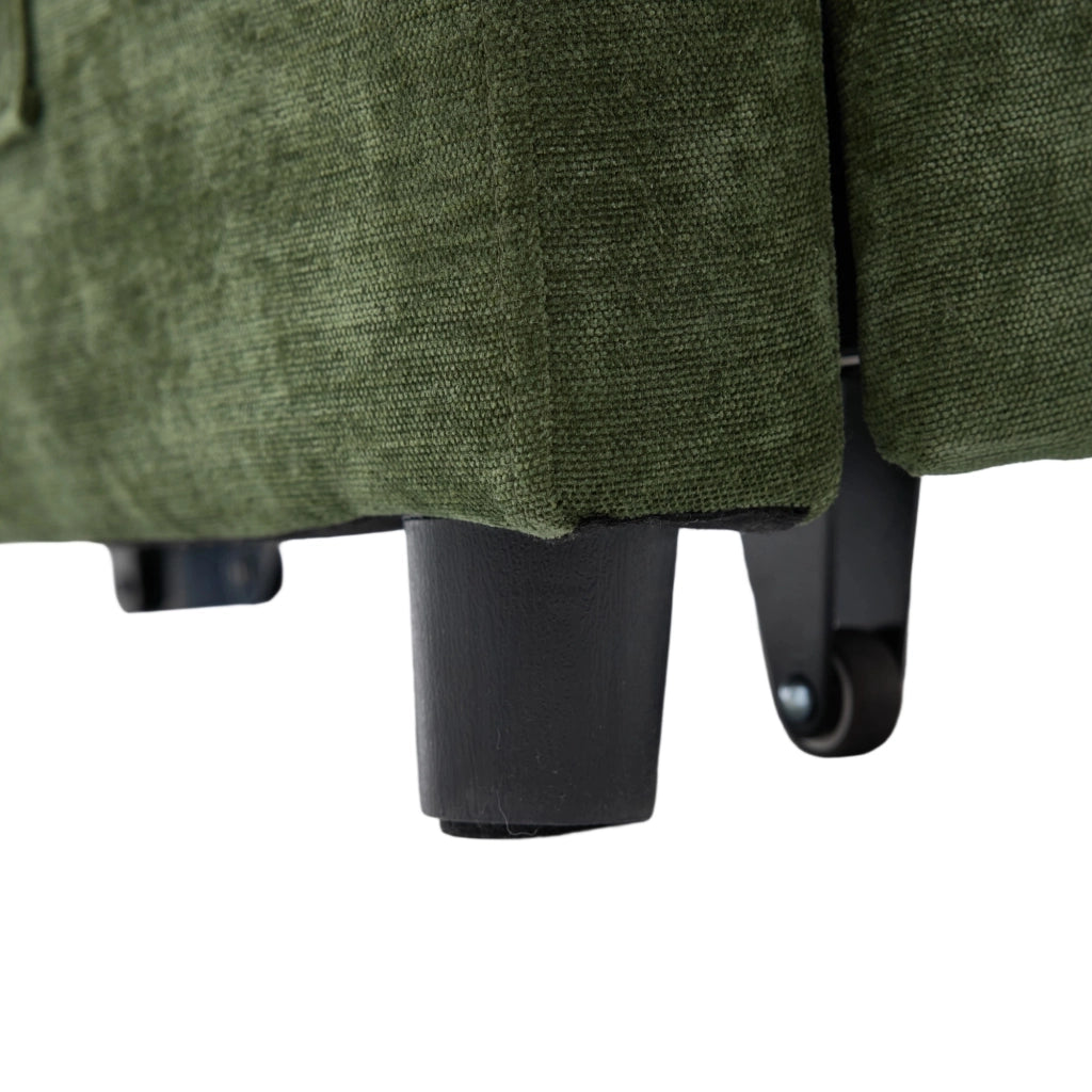 Divano letto moderno con porta USB e supporto tablet in tessuto di lino spazzolato verde 109 × 72 × 83,5 cm