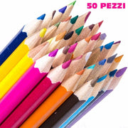 Trade Shop - Set Pastelli Colorati 50 Pz. Matite In Legno Per Colorare Bambini Scuola Disegno -