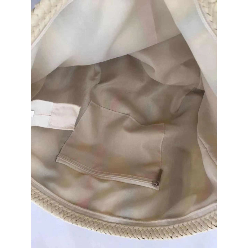 Borsa tessuto righe arancioni con nappecm 40x13h32/50