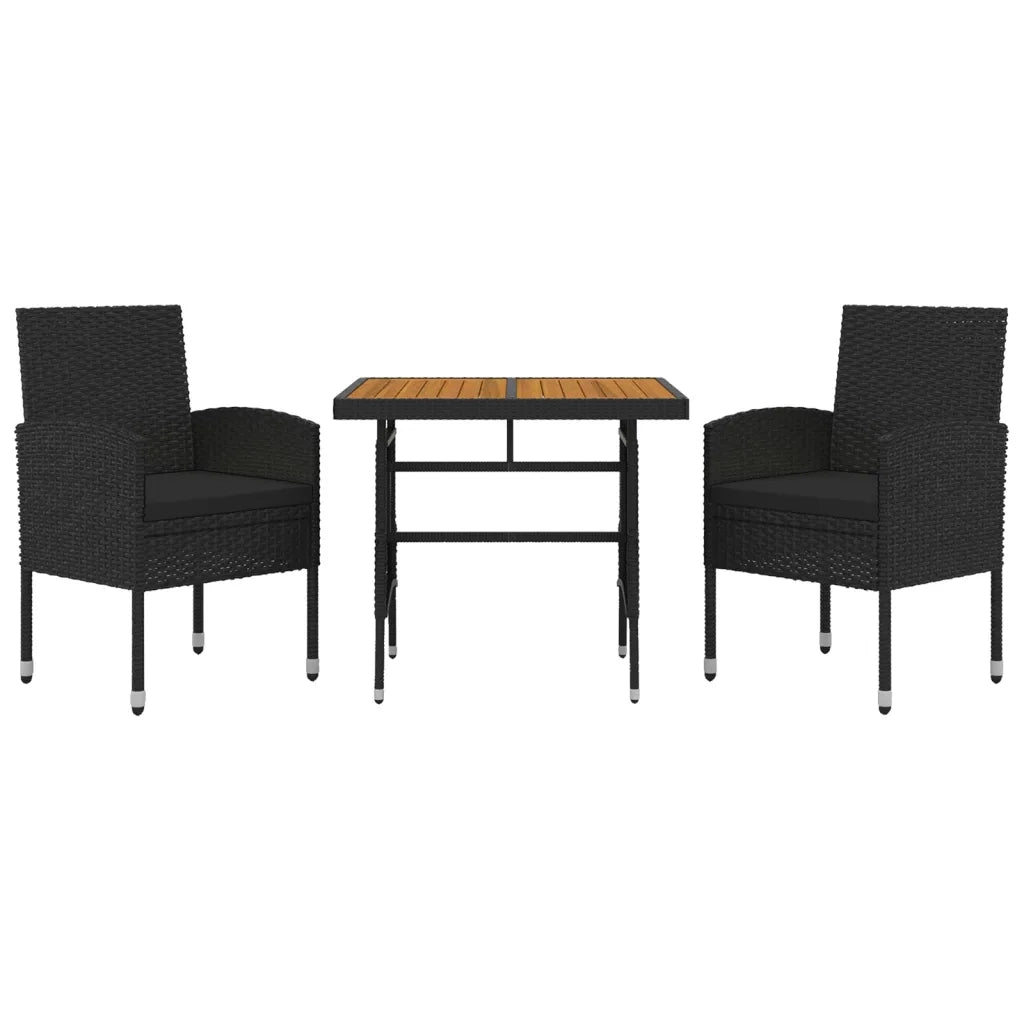 Set da Pranzo per Giardino 3 pz in Polyrattan Nero cod mxl 37573