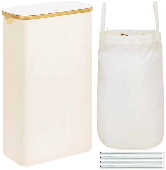 Rosso Smaltabile con coperchio, 65L Lavatrice pieghevole con cassetta lavatrice rimovibile, Lavatrice sottile beige con coperchio e maniglia in bambù, Lavatrice sottile e alta con coperchio