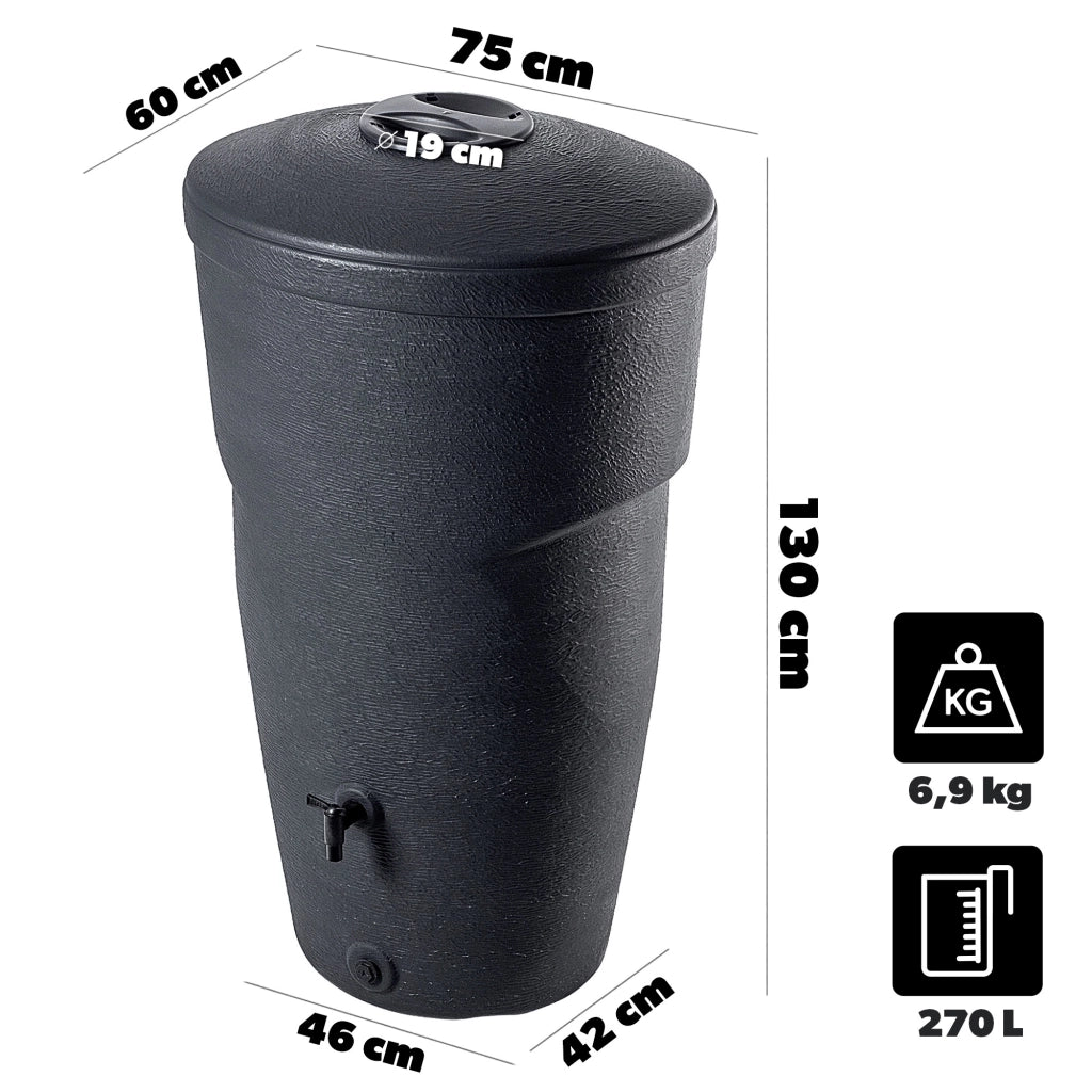 Serbatoio per acqua piovana KADAX da 270 litri, contenitore per acqua, kit di collegamento, rubinetto