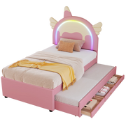 Letto per bambini 90x200 cm; con letto estraibile; PU; rosa