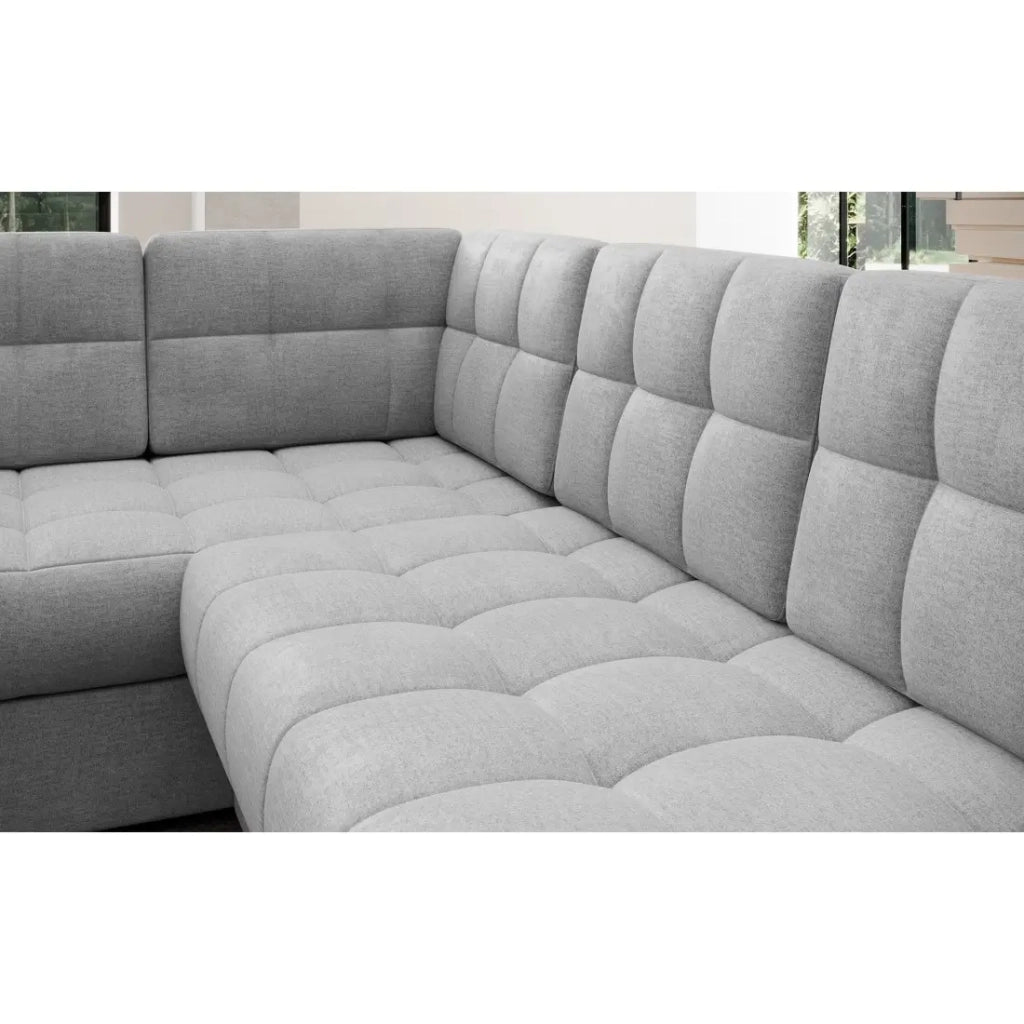 Divano ad angolo convertibile MONTEZA grigio 299 cm con contenitore e letto