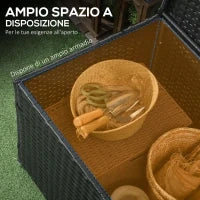 Baule da Giardino in Rattan e Acciaio con Coperchio, 95x60x53cm, Nero