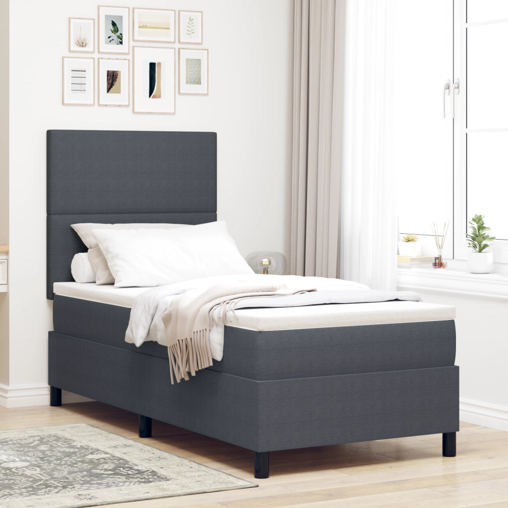 Letto con rete a molle con materasso e luce LED grigio scuro 100x200 cm tessuto a coste