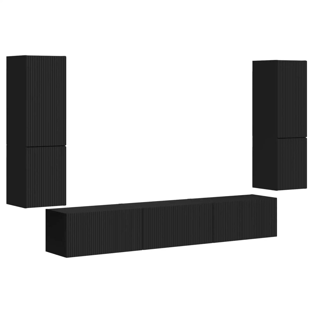 Set mobile TV Montaggio a parete 4 pcs Nero Legno multistrato 3409043