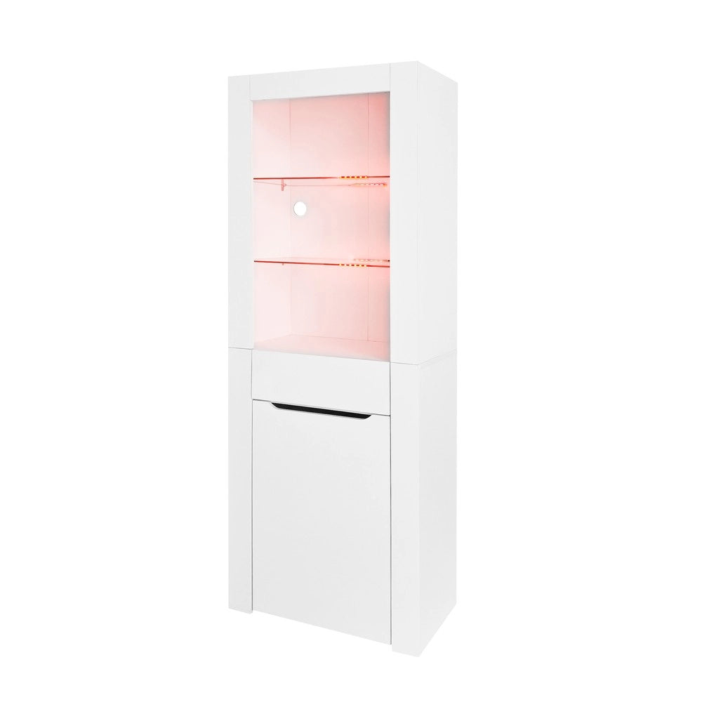 Libreria Vetrina con Luce LED ¨C MINIMAL ¨C Bianco, Ripiani, Soggiorno Ufficio