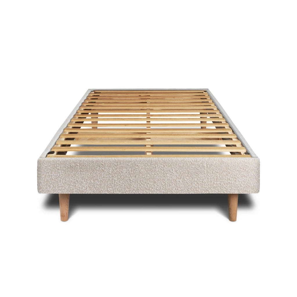 Letto 90x190 cm con testata imbottita - tessuto bouclé