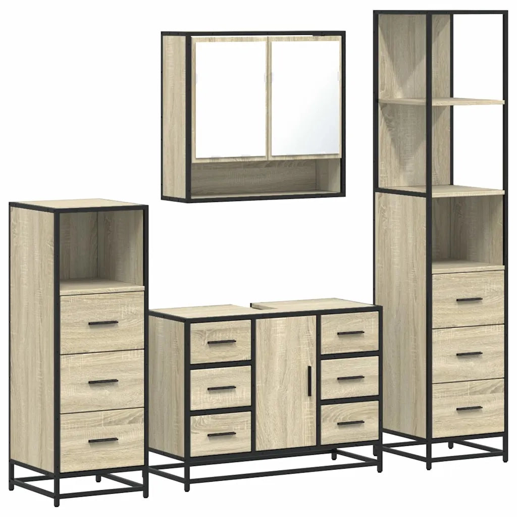 Set Mobili da Bagno 4 pz Rovere Sonoma in Legno Multistrato