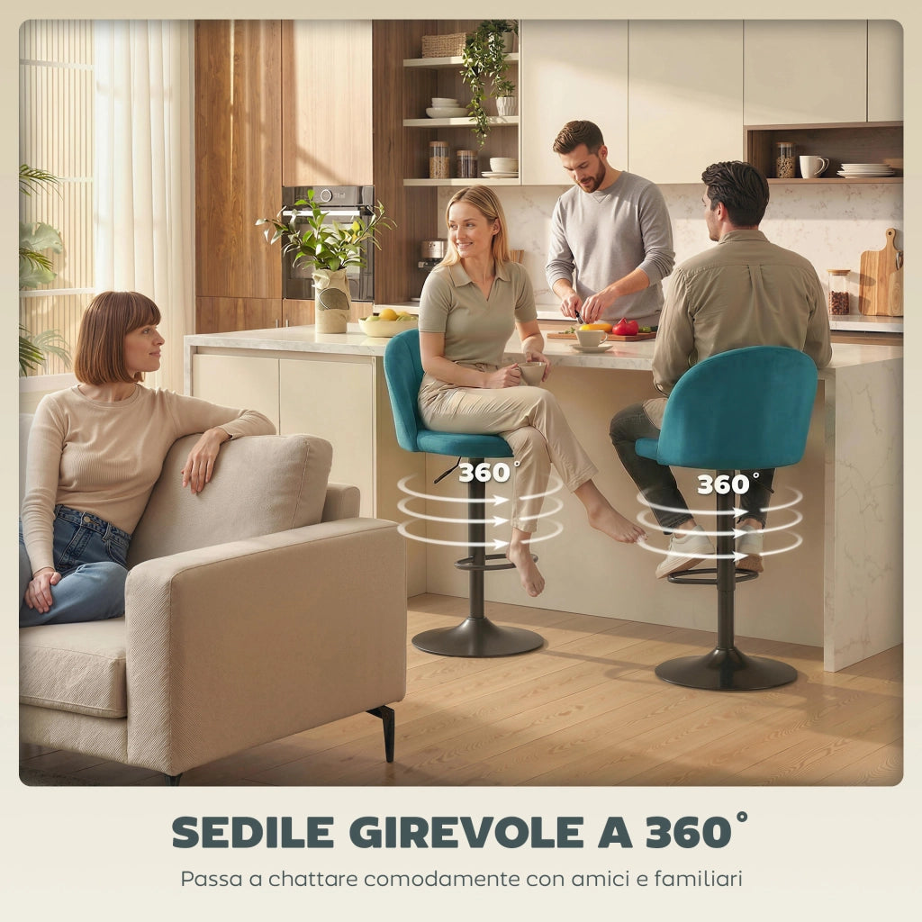 Set di 2 Sgabelli da Bar. Sgabelli Moderni Girevoli con Poggiapiedi. Blu