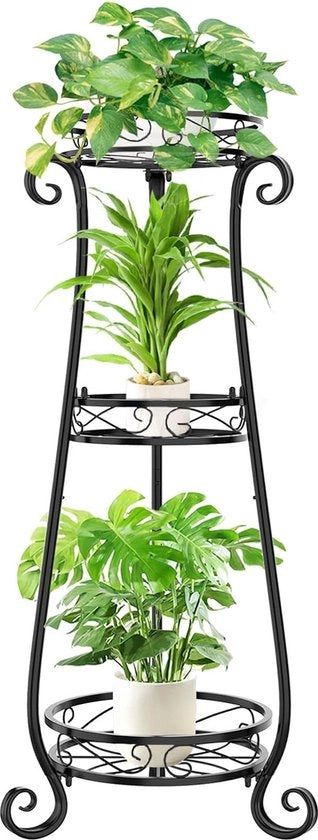 Stand per piante in metallo, 3 livelli, supporto per vaso, 87 cm, sostegno per piante, supporto per fiori per interni, più gradini per piante, supporto, piante per soggiorno, giardino, balcone, terrazza (3 livelli, nero)