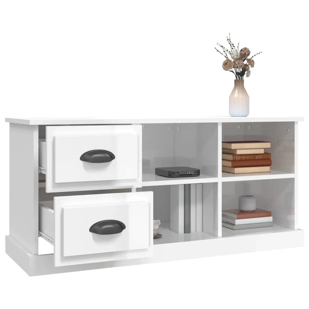 Mobile Porta TV Bianco Lucido 102x35,5x47,5cm Legno Multistrato 816178