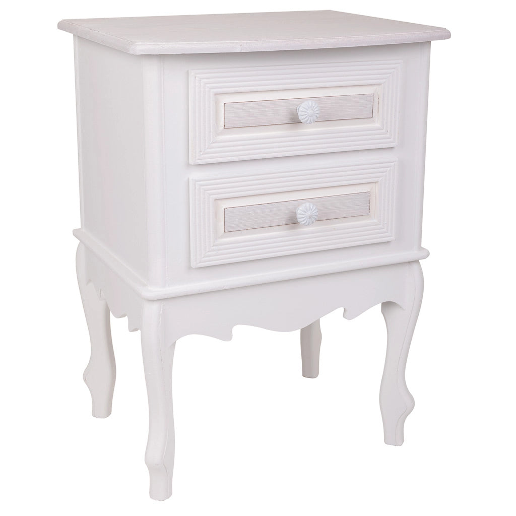 Comodino in legno con 2 cassetti bianchi 42x34x57.