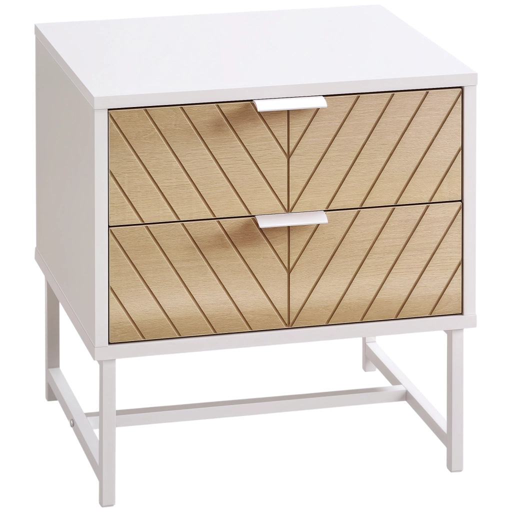Comodino con 2 cassetti ¨C Minimal ¨C 45x39x48 cm bianco e rovere