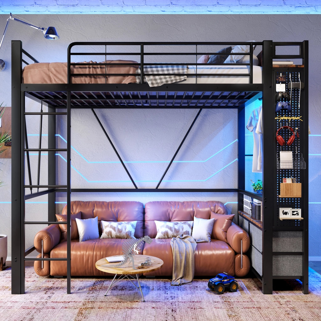 Letto a castello nero in metallo con funzioni integrate 90x200 cm