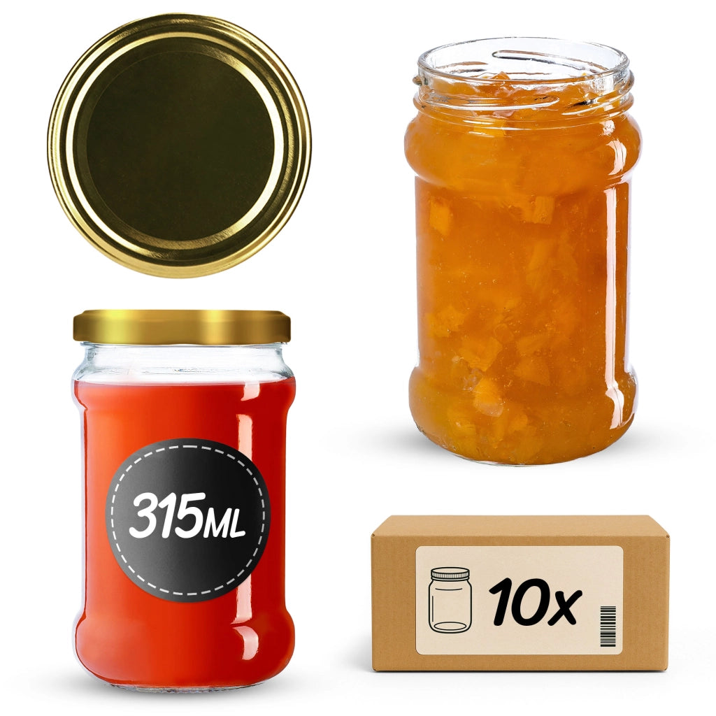 Barattoli per conserve KADAX Seno 315 ml 10 pezzi 66 mm + coperchi dorati