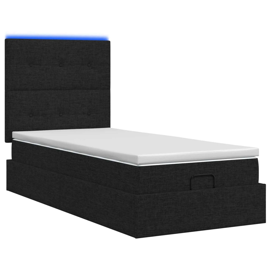Letto Ottomano con Materasso e LED Nero 100 x 200 cm Tessuto 3458050