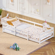 Letto Montessori con Sponda ¨C MINIMAL ¨C Pino Massello, Bianco, 90x200